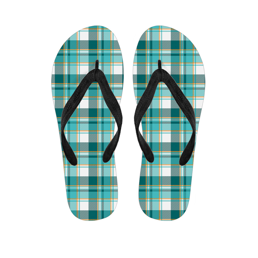 Teal Madras Pattern Print Flip Flops