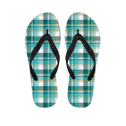 Teal Madras Pattern Print Flip Flops