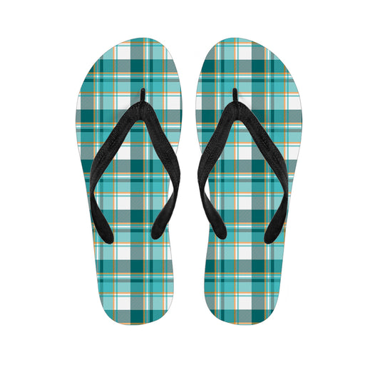 Teal Madras Pattern Print Flip Flops