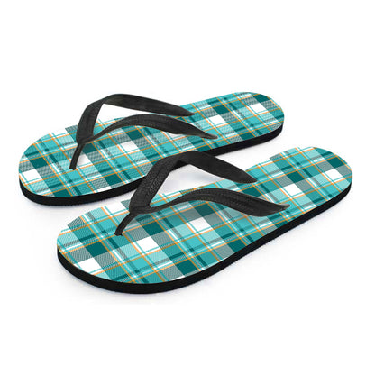 Teal Madras Pattern Print Flip Flops