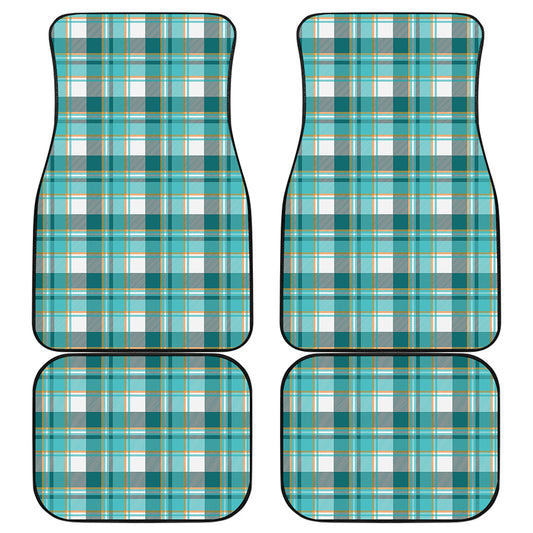 Teal Madras Pattern Print Front and Back Car Floor Mats