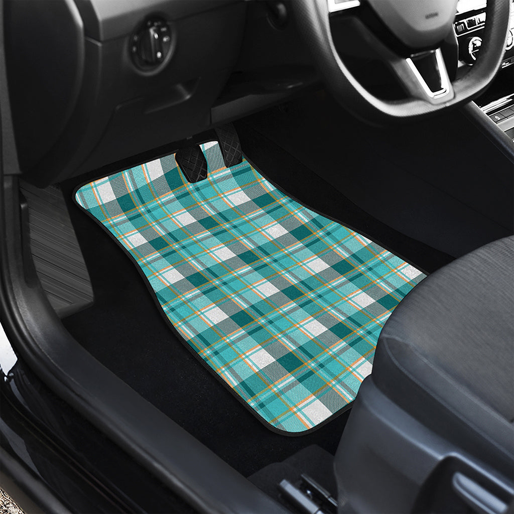 Teal Madras Pattern Print Front and Back Car Floor Mats