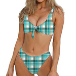 Teal Madras Pattern Print Front Bow Tie Bikini