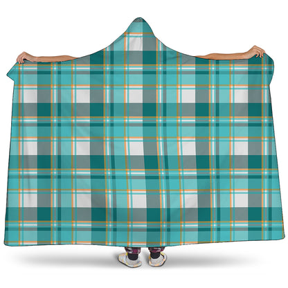 Teal Madras Pattern Print Hooded Blanket