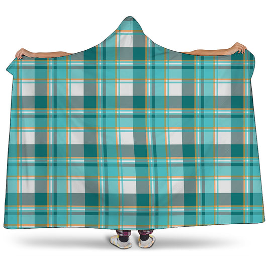 Teal Madras Pattern Print Hooded Blanket