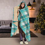 Teal Madras Pattern Print Hooded Blanket