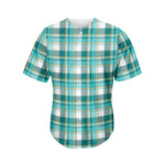 Teal Madras Pattern Print Men's Baseball Jersey