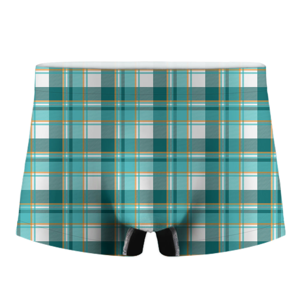 Teal Madras Pattern Print Men's Boxer Briefs