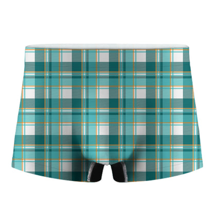 Teal Madras Pattern Print Men's Boxer Briefs