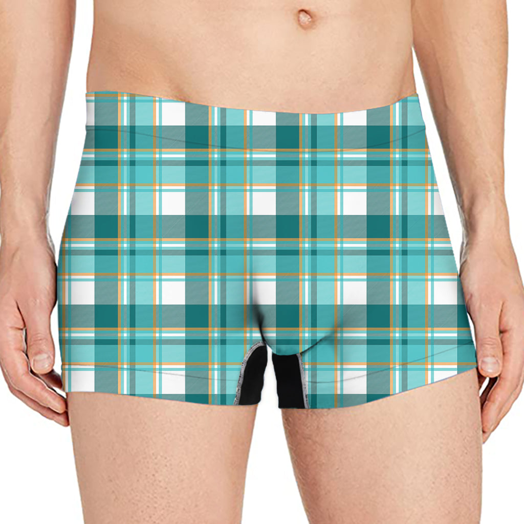 Teal Madras Pattern Print Men's Boxer Briefs