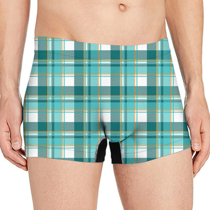 Teal Madras Pattern Print Men's Boxer Briefs