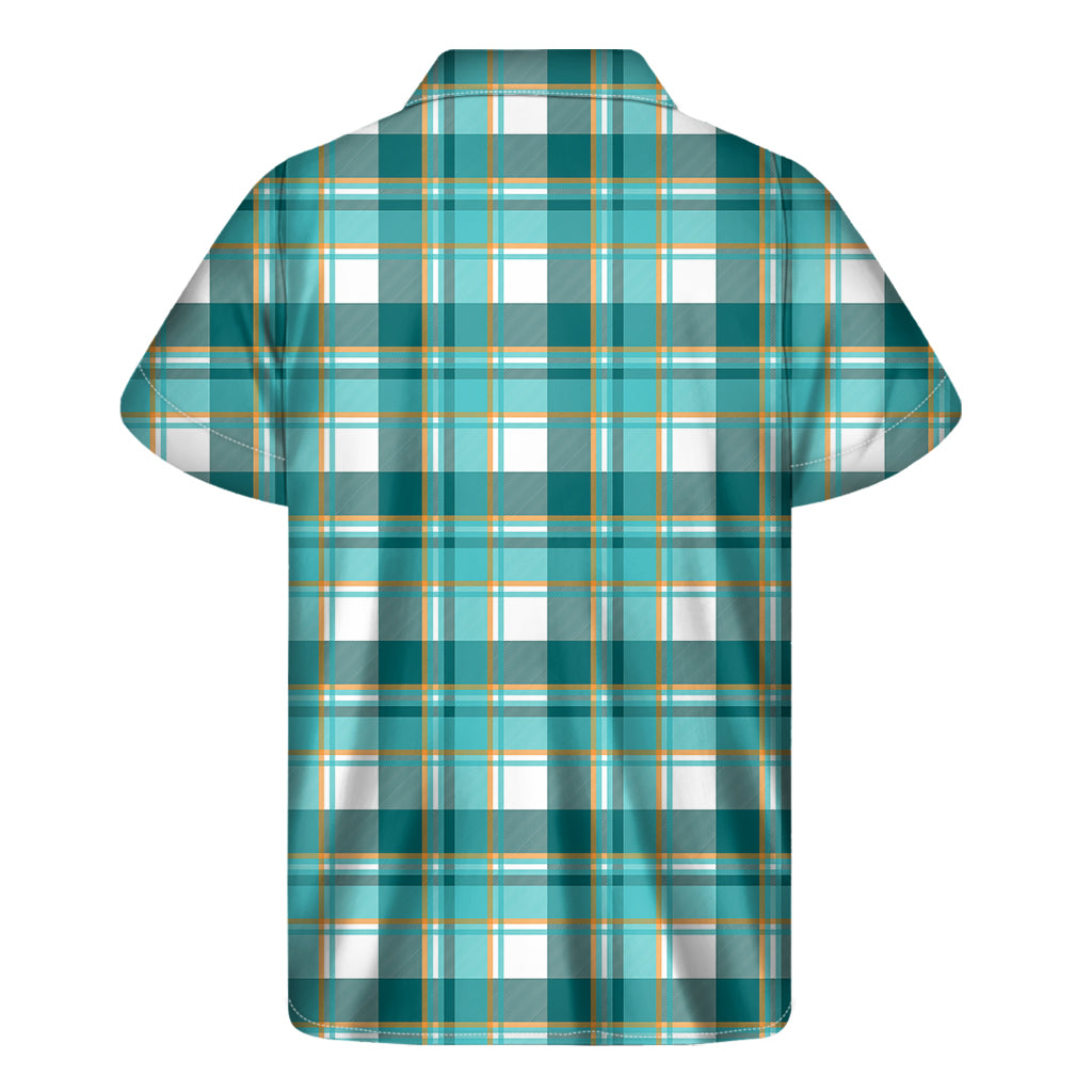 Teal Madras Pattern Print Men's Short Sleeve Shirt