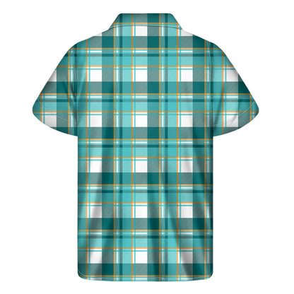 Teal Madras Pattern Print Men's Short Sleeve Shirt