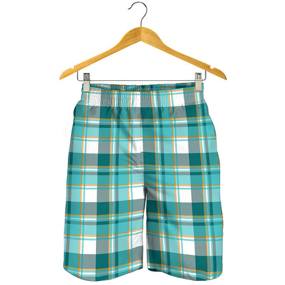Teal Madras Pattern Print Men's Shorts