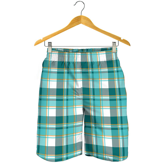Teal Madras Pattern Print Men's Shorts