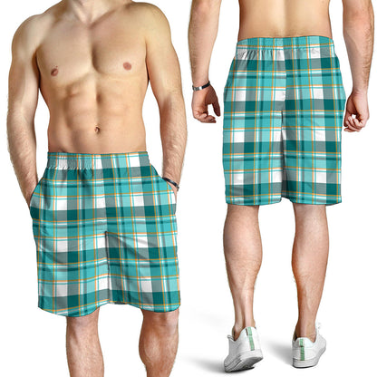 Teal Madras Pattern Print Men's Shorts