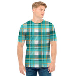 Teal Madras Pattern Print Men's T-Shirt