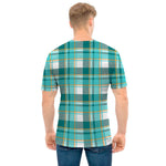 Teal Madras Pattern Print Men's T-Shirt