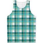 Teal Madras Pattern Print Men's Tank Top