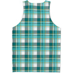 Teal Madras Pattern Print Men's Tank Top