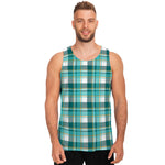 Teal Madras Pattern Print Men's Tank Top