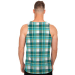 Teal Madras Pattern Print Men's Tank Top