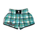 Teal Madras Pattern Print Muay Thai Boxing Shorts
