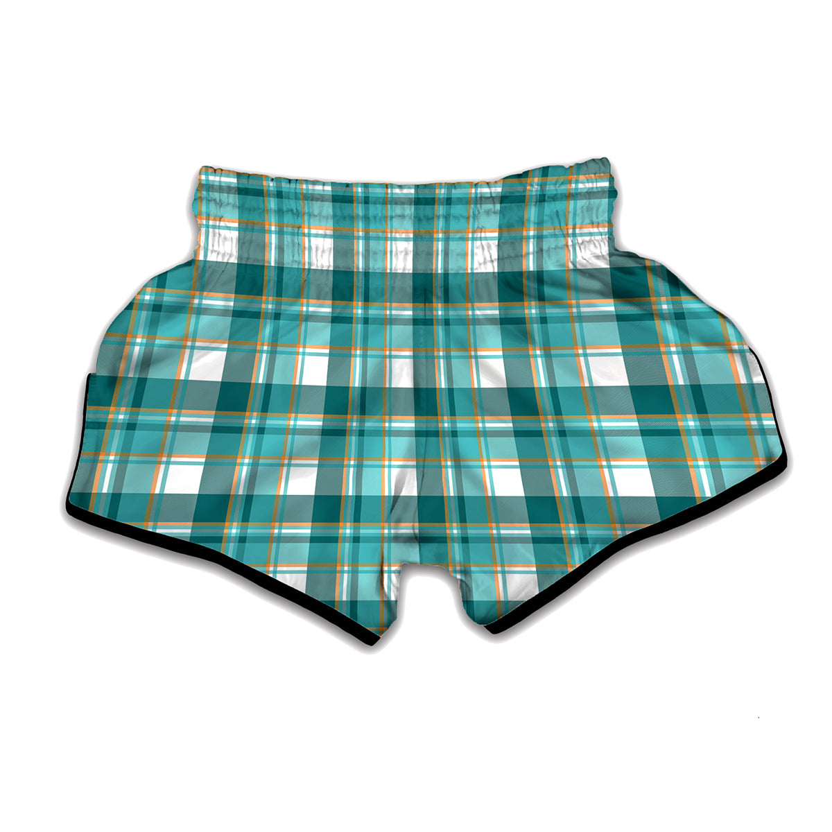 Teal Madras Pattern Print Muay Thai Boxing Shorts