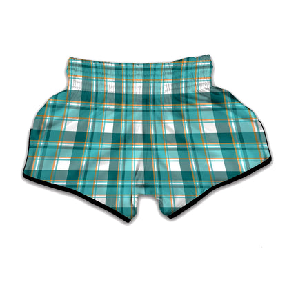 Teal Madras Pattern Print Muay Thai Boxing Shorts