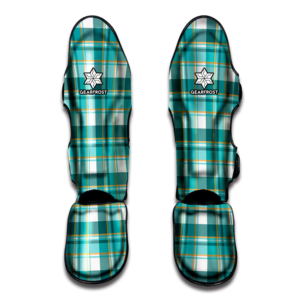 Teal Madras Pattern Print Muay Thai Shin Guard