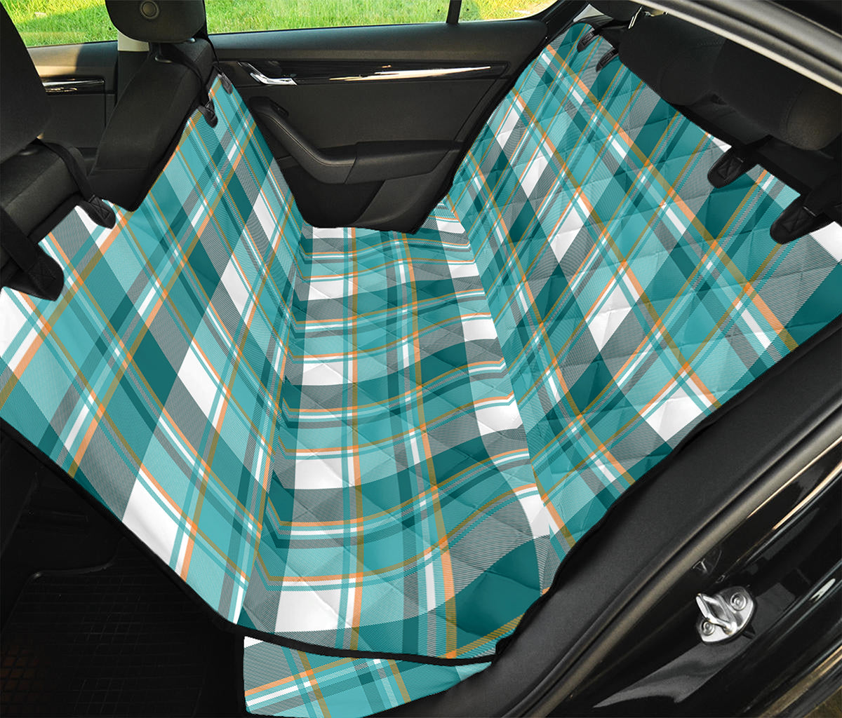 Teal Madras Pattern Print Pet Car Back Seat Cover