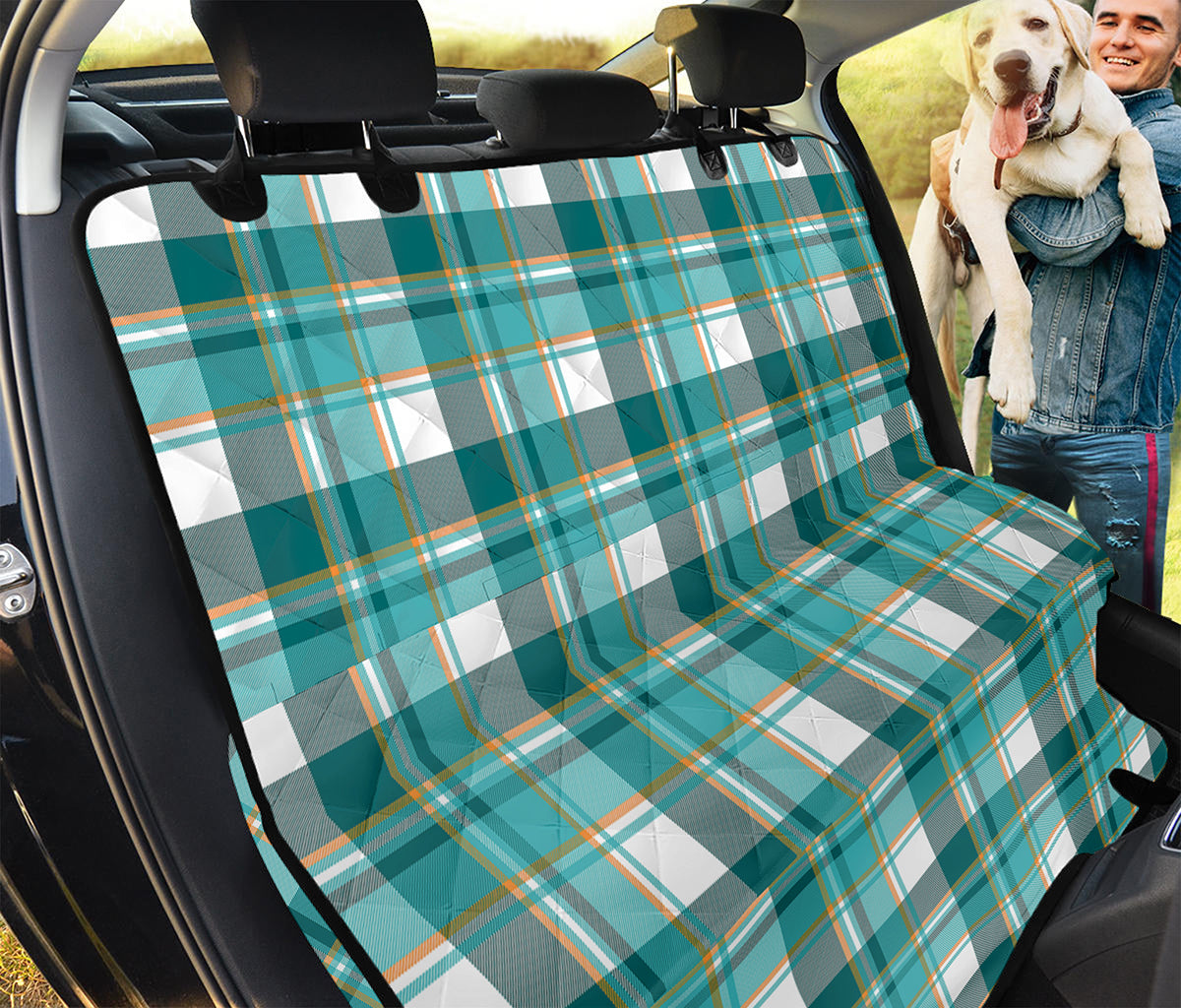 Teal Madras Pattern Print Pet Car Back Seat Cover