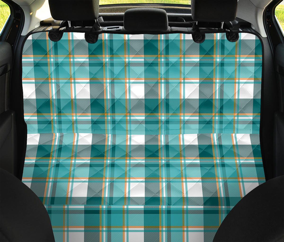 Teal Madras Pattern Print Pet Car Back Seat Cover