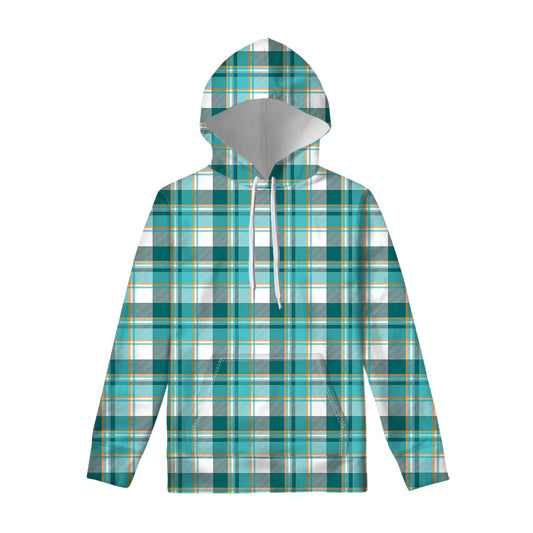 Teal Madras Pattern Print Pullover Hoodie