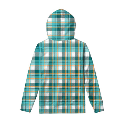 Teal Madras Pattern Print Pullover Hoodie