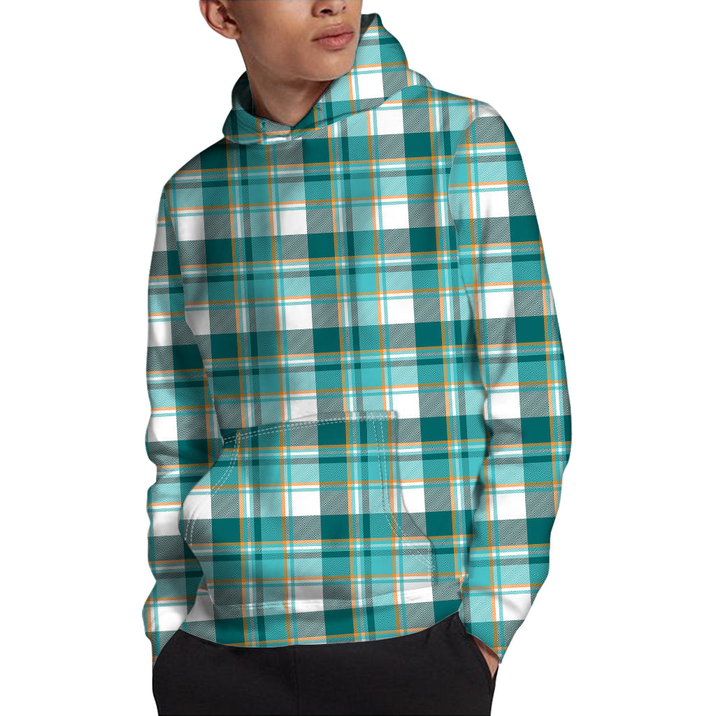 Teal Madras Pattern Print Pullover Hoodie