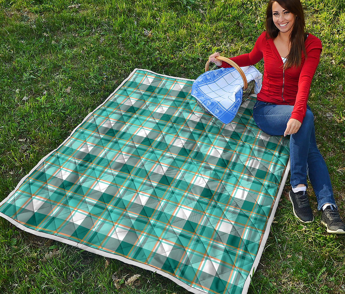 Teal Madras Pattern Print Quilt