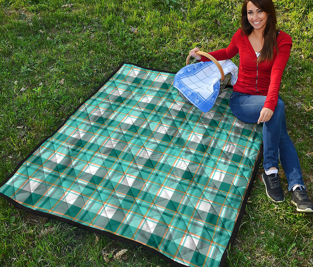 Teal Madras Pattern Print Quilt