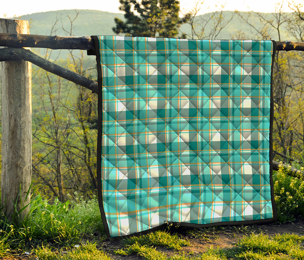 Teal Madras Pattern Print Quilt