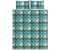 Teal Madras Pattern Print Quilt Bed Set