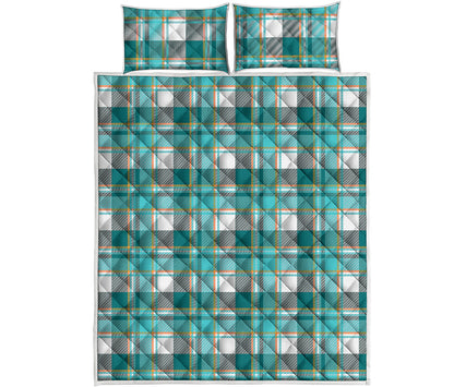 Teal Madras Pattern Print Quilt Bed Set