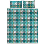 Teal Madras Pattern Print Quilt Bed Set