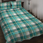 Teal Madras Pattern Print Quilt Bed Set