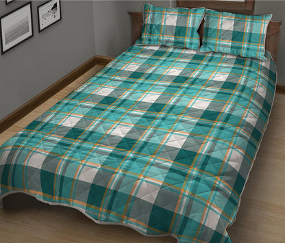 Teal Madras Pattern Print Quilt Bed Set