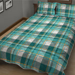Teal Madras Pattern Print Quilt Bed Set