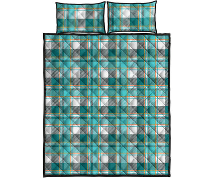 Teal Madras Pattern Print Quilt Bed Set