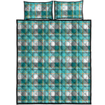 Teal Madras Pattern Print Quilt Bed Set