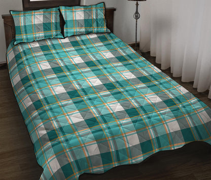 Teal Madras Pattern Print Quilt Bed Set