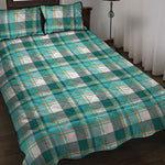 Teal Madras Pattern Print Quilt Bed Set