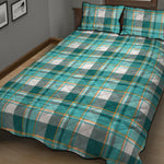 Teal Madras Pattern Print Quilt Bed Set